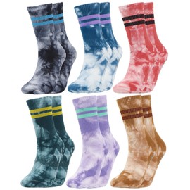 Coolwife Funky Socks Colorful Sport Pattern Dress Socks Cotton Casual Fun Novelty Socks (UK, Alpha, One Size, Regular, Regular, 6 Pairs Tie-dyed Anti-slip)