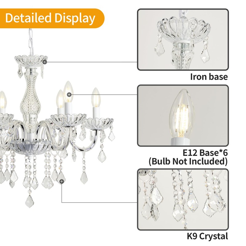 AOLALA 6 Lights K9 Crystal Chandelier Hanging Pendant Light Fixture,
