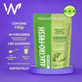 NW Electrolitos en Polvo Sin Azucar Electro-Fresh Hidratación con Minerales Sodio Potasio Calcio Magnesio Zinc Sal del Himalaya Sabor Limón Sin Azucar Pulpa de Fruta Natural