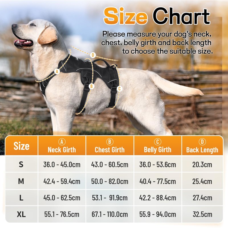 rabbitgoo Escape-Proof Dog Harness Medium with Large Handle, Anti-Pull Reflective