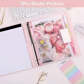 SKYDUE 3 Ring Binder with Clipboard,1 Inch Binder, 13.2" × 10.2" PU Clipboard Binder with Notepad & 5 Dividers with 10 Pockets, Labels, Clipboard Folder Great for School Office(Fit Letter Sized Paper)