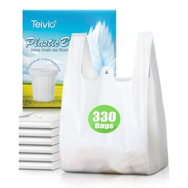 Teivio 330 Count White Plastic Grocery Bags with Handle, 11.5"x6.5"x21" Strong T shirt Bags Shopping bags for Restaurant, Small Business, Grocery Store, Small Trash Bags for Home, Kitchen, Bathroom