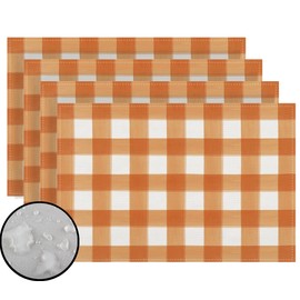 Linen Watercolor Orange White Buffalo Check Plaid Placemats Set of 4 Gingham Farmhouse Spring Summer Fall Party Decorations and Supplies for Home Kitchen Dining Room Table-12×18''