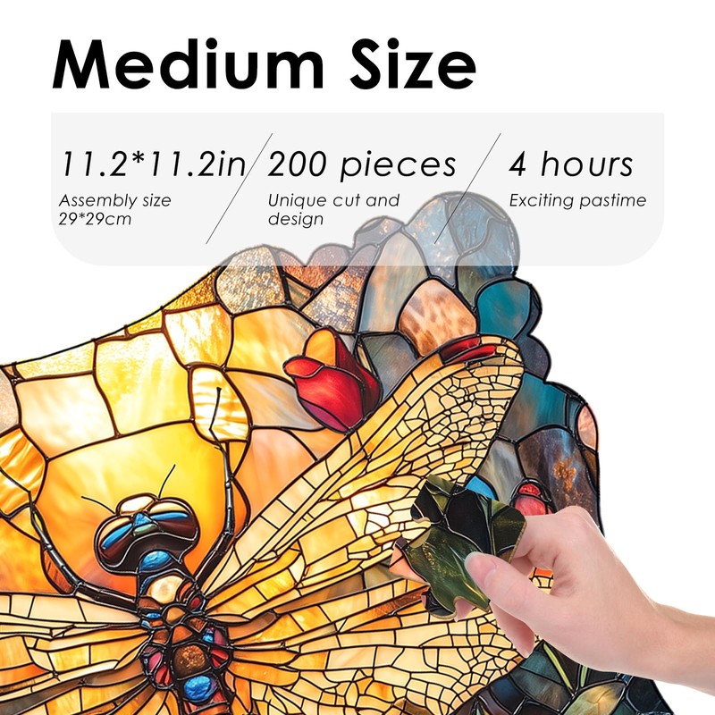 Dragonfly Wooden Puzzle for Adults, 200 Piece Unique Shape Jigsaw
