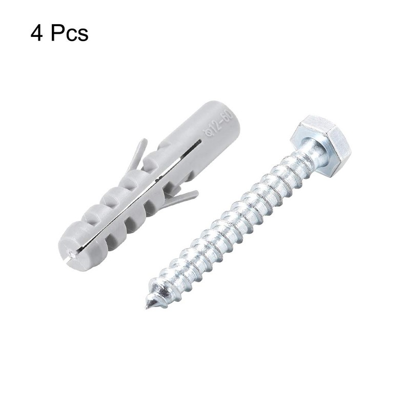 uxcell 12x60mm Plastic Expansion Tube for Drywall with Hex Screws