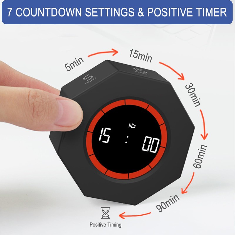 Cuteefun Cube Timer, Octagon Rotation Pomodoro Timer, 1/3/5/15/30/60/90 Minutes Countdown