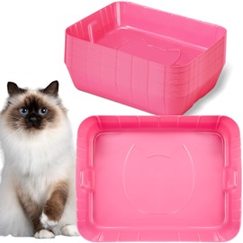 Bokon 25 Pcs Disposable Litter Boxes for Cats Plastic Cat Litter Tray Kitten Litter Pan for Kitty Rabbit Guinea Pig Hamster Pets Supplies Travel Home Toilet, 15.7 x 11.8 x 3 Inches (Pink)