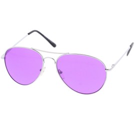zeroUV Classic Metal Frame Colored Teardrop Lens Aviator Sunglasses 57mm (Silver/Purple)