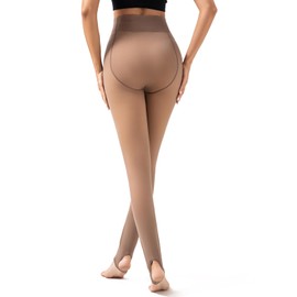 Romastory Winter Warm Women Elastic Leggings Pants Fleece Lined Thick Tights (L/XL,Falselucency Coffee)