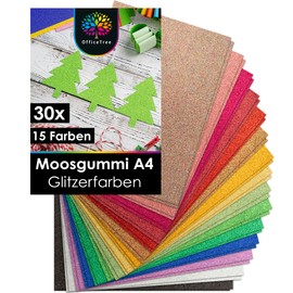 OfficeTree 30 x Sheets of Glitter Foam Rubber 2 mm - Foam Rubber Sheets A4 - Foam Rubber Glitter - Foam Rubber Crafts - Foam for Crafts - Glitter Foam Rubber A4 for DIY Crafts