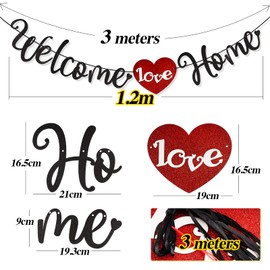 BETESSIN Welcome Home Garland Welcome Home Decoration Banner 3 Metres Paper Garland with Heart Hanging Decoration Bunting Banner for Wedding Family Party Decoration Photo Props