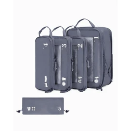 ECOHUB 5 Set Compression Packing Cubes for Suitcases Organiser Bags Set Travel Essentials with Shoe Bags for Travel Tear-resistant Travel Accessories with ID Tag Expandable Packing Bags(Dark Grey)