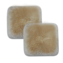 RZLWOOL Natural Wool 2 Pack Luxury Sheepskin Cushion Fluffy Area Rug for Sofa Office Chair Dining Chair Cushion Bedroom Seat Cushion Dining Chairs(18x18 Inch,Khaki Brown)