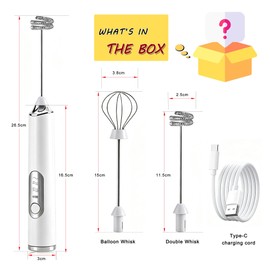 Milk Frother Handheld, Rechargeable Coffee Frother Wand with 2 Stainless Whisks 3 Speeds, Drink Mixer, Electric Foam Maker, Hand Mixer for Lattes, Cappuccino, Matcha, Egg,