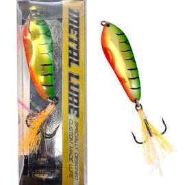 SEABUZZ Asymmetric Blinker 23g/7 cm - Pike Perch Zander Fishing Lure - Bait with Treble Hook - Metal Spoon Hard Bait - Spinner Fishing Sport Set - Fishing Spoon - Pike Bait - Bass Bait (FTR)
