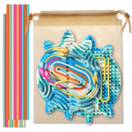 Sensory Activity Board ，Silicone Fidget Toy for Calming, Quiet Sensory Toys for Kids 3+ & Adults, Stress/Anxiety/ADHD & Autism Calming Toy , Includes Travel Bag & 18 Strings（Ocean Series：Sea Turtle）