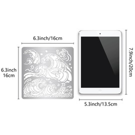 GORGECRAFT Sea Waves Stencils Metal Drawing Painting Template Reusable Ocean Wave Pattern Stainless Steel Stencils for Scrapbooking Wood Burning Pyrography Engraving Art DIY Crafts 6.3x6.3 Inch