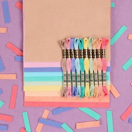 Wool Felt, 10 pcs 12"x18" with Matching DMC Embroidery Floss in Pastel Colors, 1 mm Thick, Soft & Pliable, Wool Blend Felt, Sprinkles 12"x18" & Floss