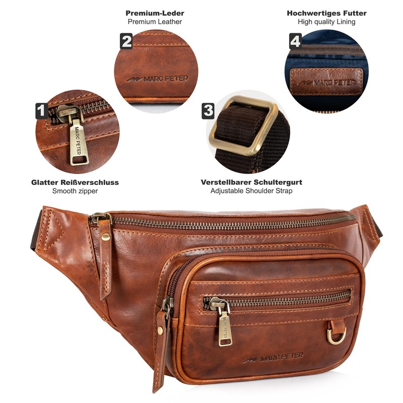 Marc Peter® Varadero Leather Bum Bag, Belt Bag, Leather Bum