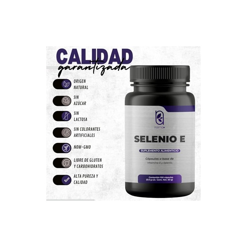 NAIMA Selenio Y Vitamina E, 100 Cápsulas | 100mcg de