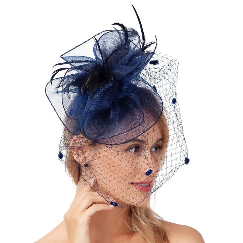 FELIZHOUSE Fascinators for Women Tea Party Hat Birdcage Veil Feather