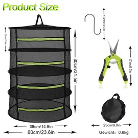 Cerkkapo Drying Net Herbs, 4-Layer Herb Dryer Hanging, Foldable Drying Net with Loppers and Hooks, Drying Nets for Hanging Herbs, Drying Net for Plant, Spices, Flowers, Vegetables