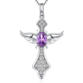 Jiahanzb Cross Necklace for Women Men Silver Pendant Necklace 925 Sterling Silver (H: Purple)