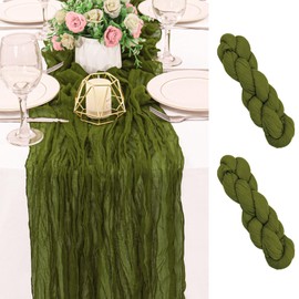 2 Pack 120 Inch Olive Green Cheesecloth Table Runner Boho Rustic Gauze Sheer Romantic 10 FT Long Cheese Cloth Table Runner for Bridal Baby Shower Wedding Party Birthday Holiday Home Easter Decor