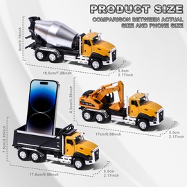 AIUAZA 1/50 Ratio Die-Cast Engineering Construction Vehicle, Dump Truck, Excavator, Mixer Truck, Alloy Collection Model Car, Boy Door Opening Pull Back Car Toy (3 Pieces per Set)