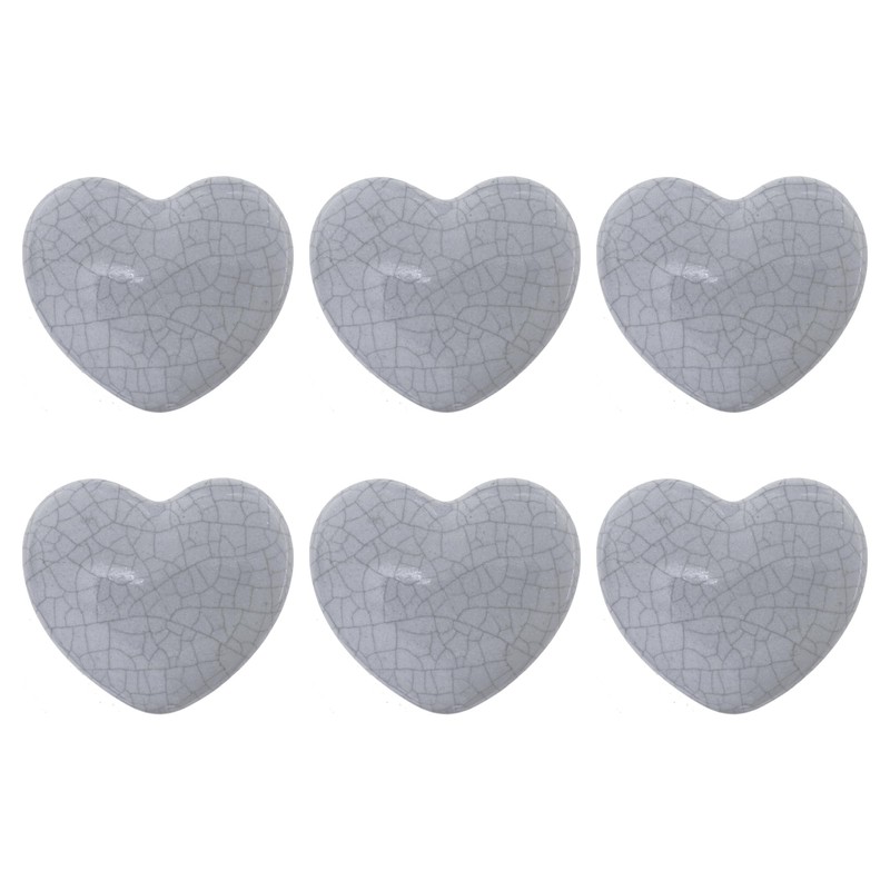 ETHNICITI Pack of 6 Heart Grey Crackle 40mm Ceramic Door