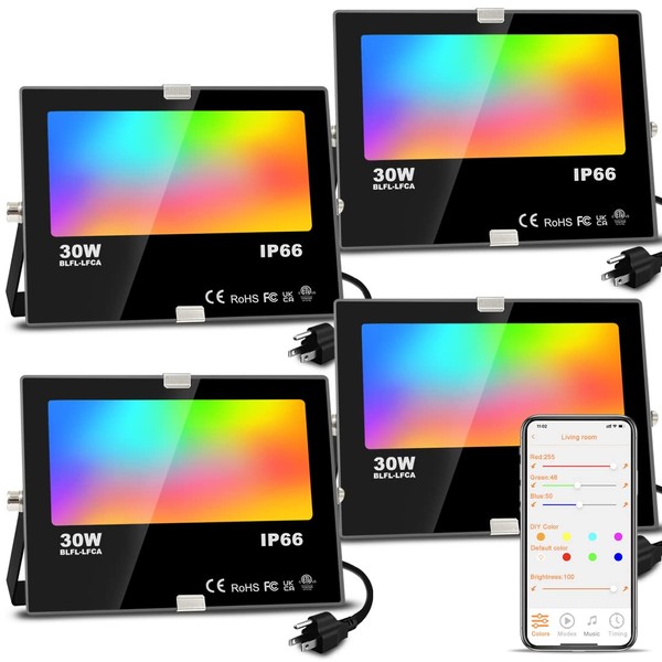 LED Flood Light Outdoor, 300W Equivalent 3000LM Smart RGB Landscape