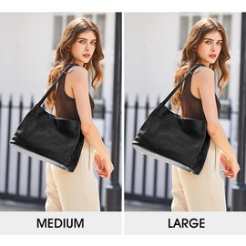 Kattee Leather Tote Bags for Women, Casual Shoulder Hobo Purses and Handbags, Top Magnetic Snap Closure Large (Black)