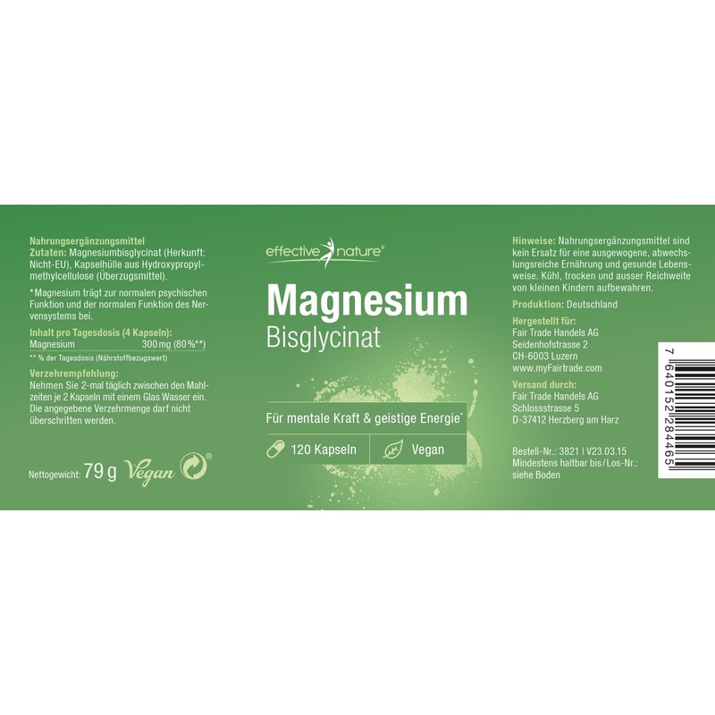 Magnesium Chelate - 120 Capsules for 1 Month - 300