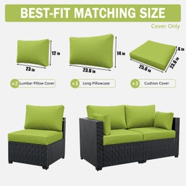 Kimunuk 8p Outdoor Cushion Slipcovers Outdoor Patio Cushions Covers Replacement Waterproof with Zipper for 3-Seat Outdoor Rattan Sofa Patio Furniture Cushion Covers Grass Green, Covers Only