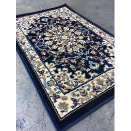 Traditional Doorway Mat Persian Area Rug 330,000 Point Dark Blue Deir Debwan Design 603 (2 feet X 3 feet)