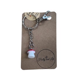 Keyrings, novelty keychains, fun zipper, key rings (Red Mushroom - Silver)