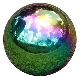 Kesywale Rainbow Gazing Globe Mirror Balls for Garden Home Stainless Steel Shiny Hollow Sphere Sparkling Outdoor Ornament (3 Inch)