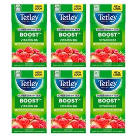 Tetley Super Green Tea Berry Burst Tea Bags, Pack of 6, 20-Count