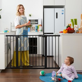 Mumeasy Baby Gate Extra Wide, 29.5-51'' Pressure Mounted Dog Gate with Walk Thru Door, Auto Close Pet Gate for House, Stairs, Doorways,Black