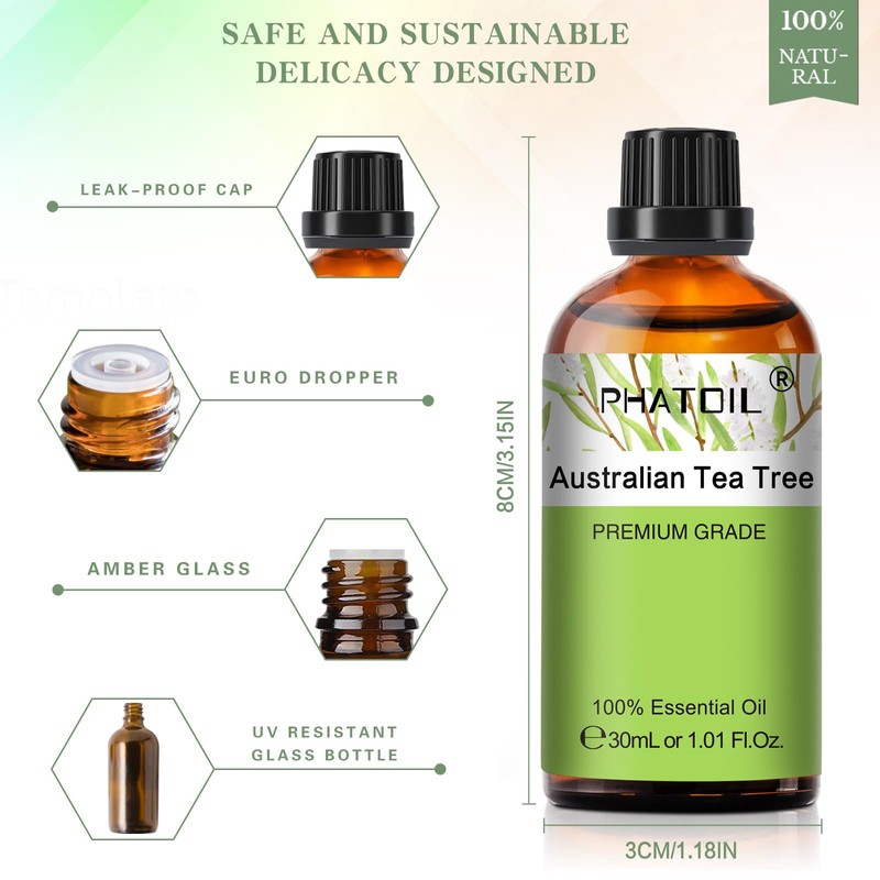 Australian Tea Tree 1.01fl.oz Essential Oil, PHATOIL Pure Aromatherapy Oils
