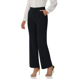 Soojun Women's Flat Front Wide Leg Pants Business Casual Trousers Office, Black, 6 Regular