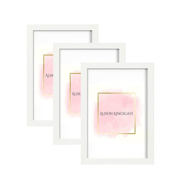 Alison Kingsgate Pack of 3 White A3 (29.7 x 42.0 cm) Frames With Safe Perspex Front & Wall Mount - Set of 3 White A3 Picture Frames Display Portrait & Landscape - Handmade Frames