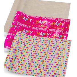 Classy Wino Funny Adult Wrapping Paper 17'' Mini Rolls | 'Happy Fcking Birthday' Pink Gold Foil & Kraft Designs | Premium Thick Gift Wrap, 42.5 Sq Ft Total | 3-Pack for Birthdays & Gag Gifts