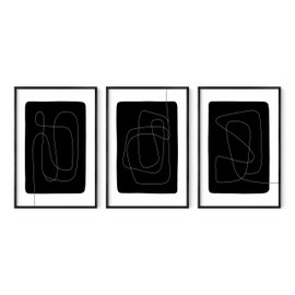 HAUS AND HUES Black and White Line Art – Set of 3 Minimalist Abstract Prints, Monochrome Wall Decor (Unframed, 24x36)