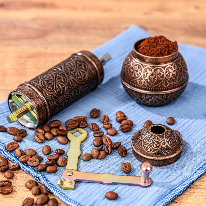 Glios Decorative Handmade Coffee Grinder, Refillable Turkish Spice Mill, Manual