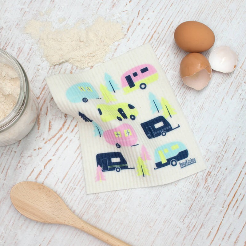 Retro Kitchen Compostable Sponge Cloth - Caravans, 1 Cloth