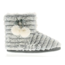 Womens ankle boot slipper botee style with pom poms Grey 6 UK