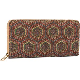 styleBREAKER 02040138 Women's Cork Purse with Colourful Pattern Print in Ethnic Look, Zip, Sechseck / Rot-dunkelblau-grün
