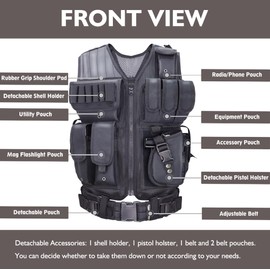 SAMSIER Airsoft Vest Adult Adjustable S-XXXXL, Tactical Vest for Men Lightweight Breathable 600D Nylon, Youth Combat vest for Paintball Training Black