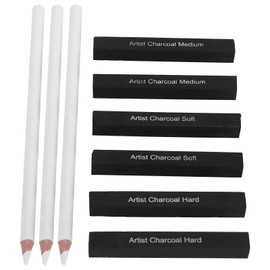 Pack of 3 White Charcoal Pencils and 6 Pieces Sketch Pencils Compressed Charcoal Pencils Soft Medium Hard for Children Beginners Adults Aspiring Artists
